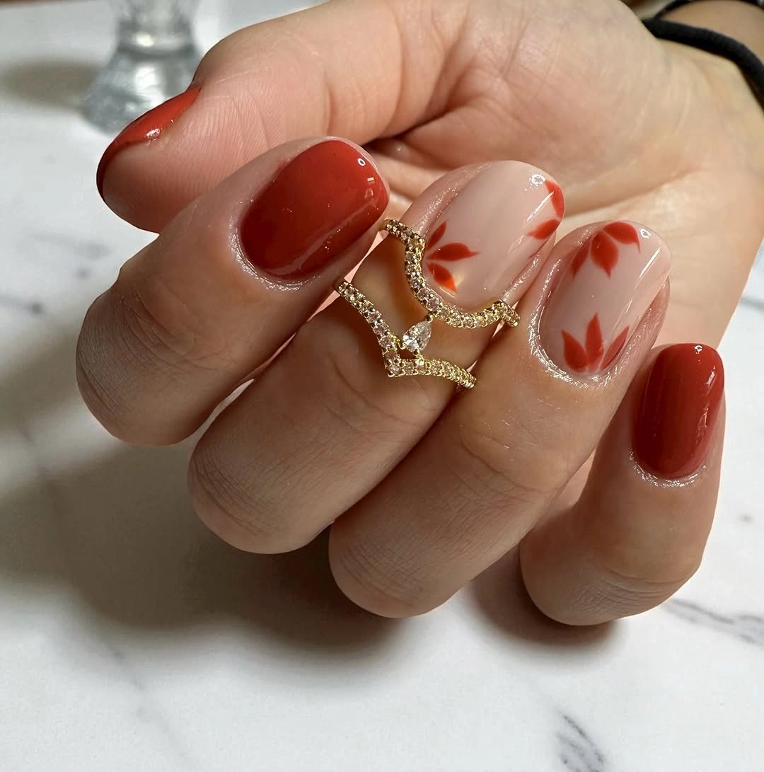 Fall red nails 2026 Soft Terracotta Leaves for Everyday Autumn Elegance