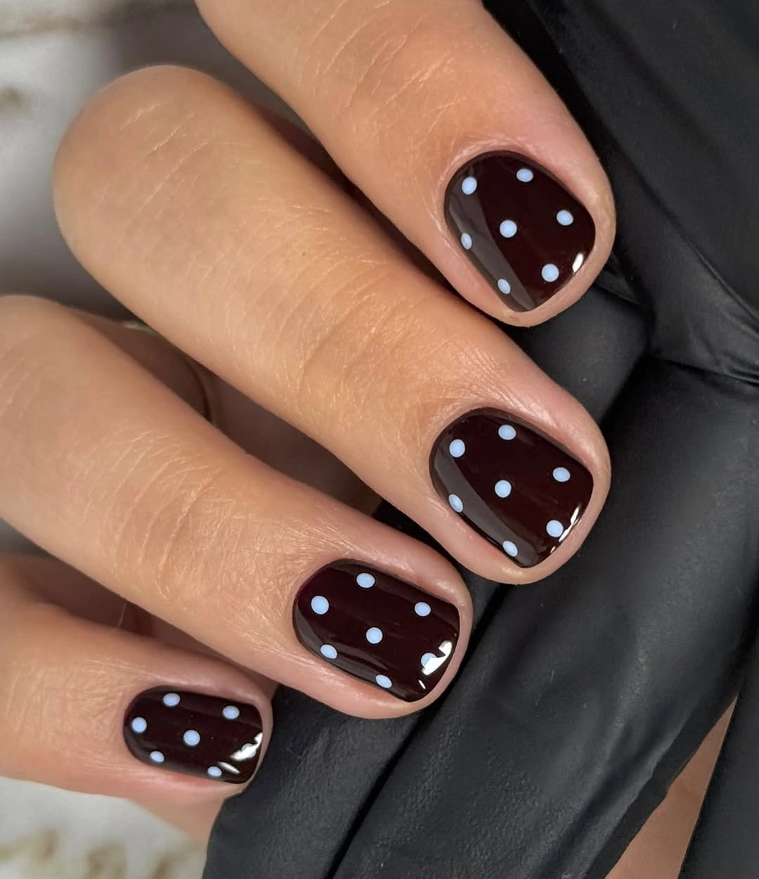 Fall short nails 2026 Chocolate Polka Dot Nails With Vintage Personality