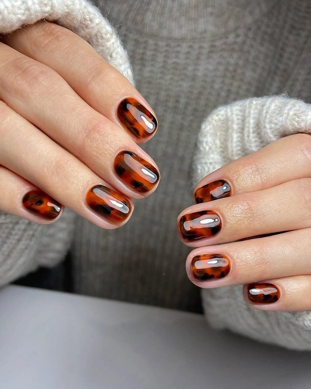 Fall short nails 2026 Modern Tortoiseshell Nails With Cozy Vintage Charm