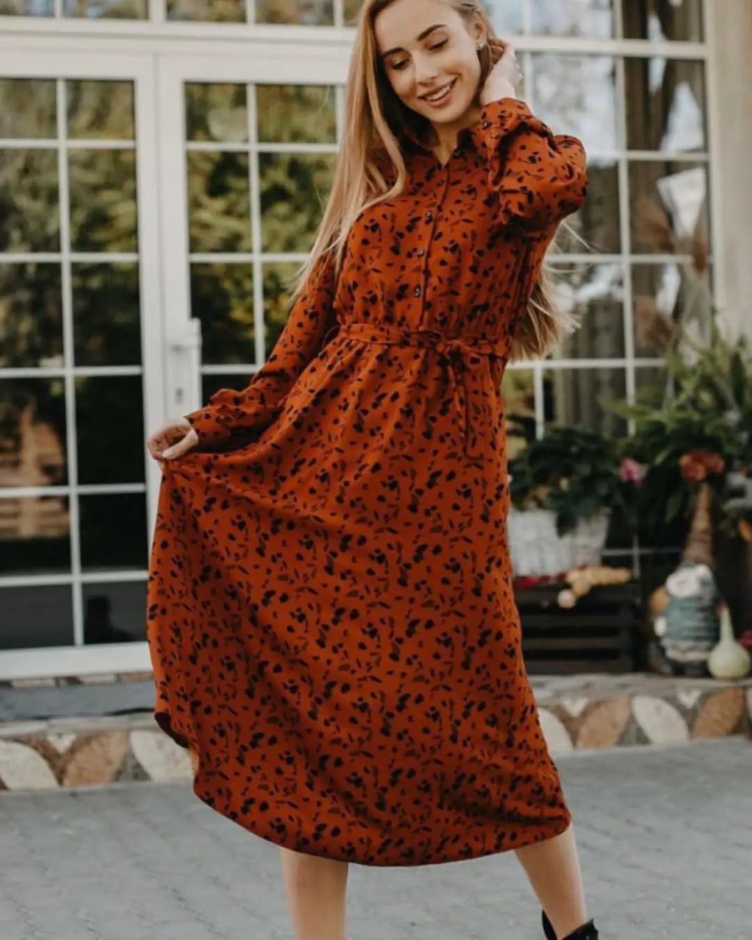 fall sweater dress outfits 2026 A Rust Midi Dress That Brings Soft Autumn Romance
