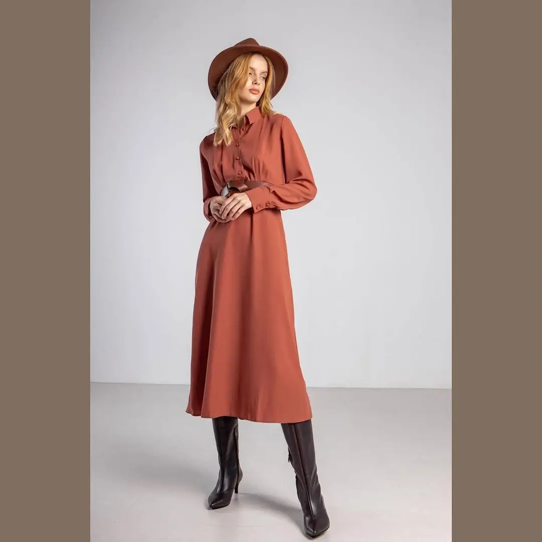 fall sweater dress outfits 2026 Cinnamon Shirt Dress With Tall Boots