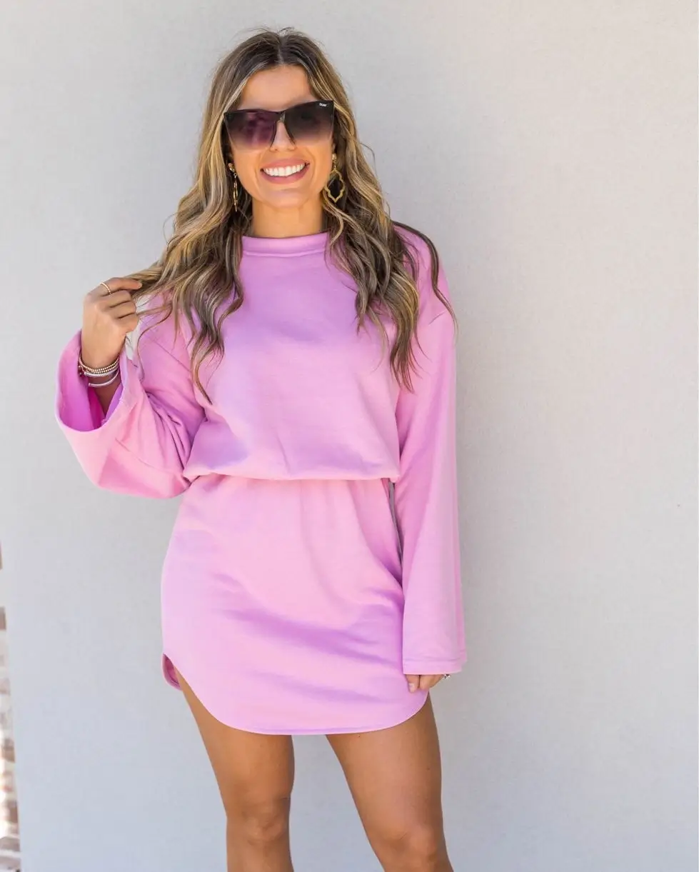 fall sweater dress outfits 2026 Relaxed Pink Mini Dress