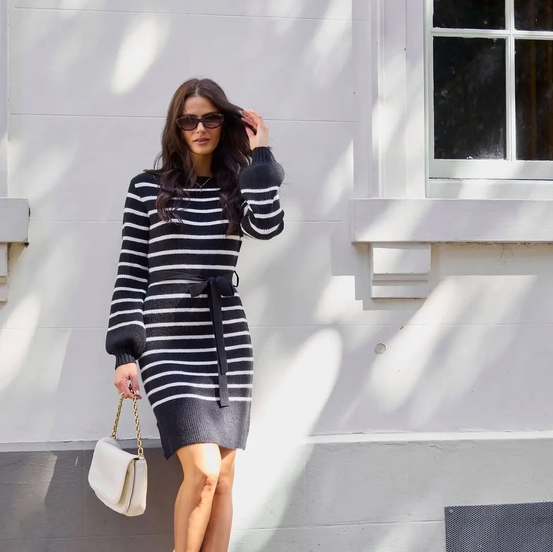 fall sweater dress outfits 2026 A Black and White Sweater Dress With Timeless Parisian Appeal
