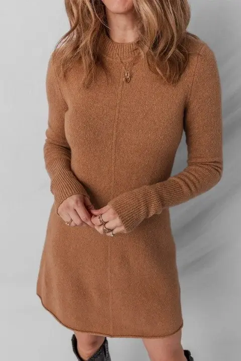 fall sweater dress outfits 2026 A Camel Sweater Dress That Brings Quiet Luxury Into Everyday Style