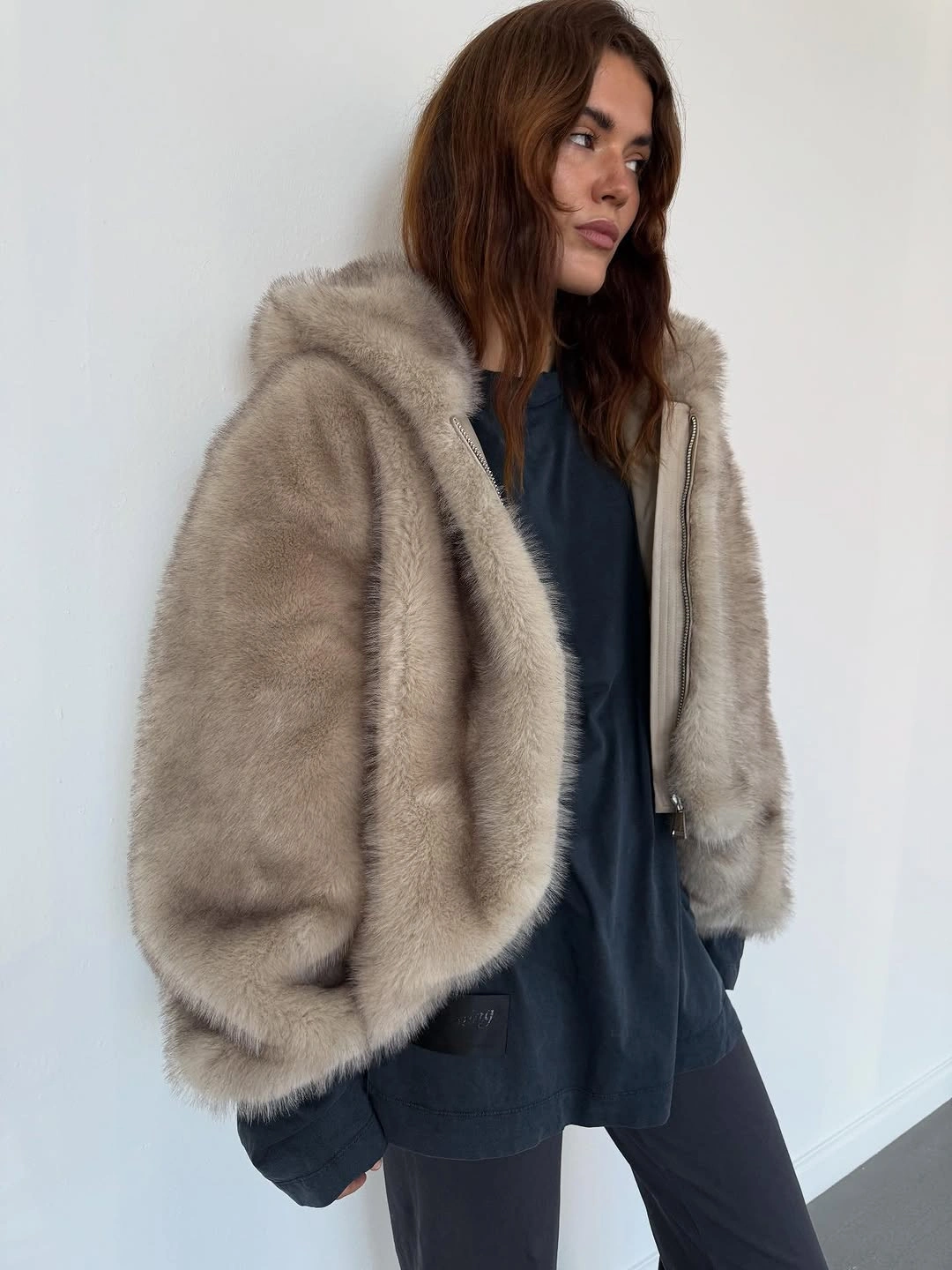 faux fur jacket Soft Beige Hooded Faux Fur for Everyday Comfort