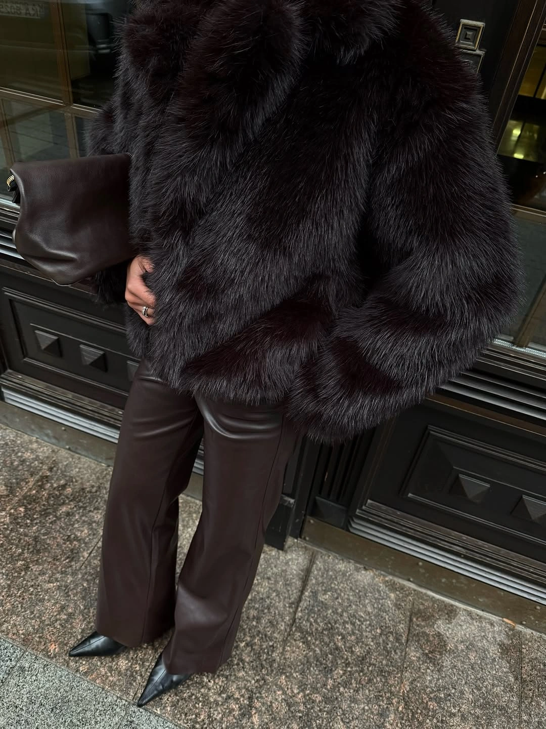 faux fur jacket Dark Faux Fur With Modern Tailored Leather