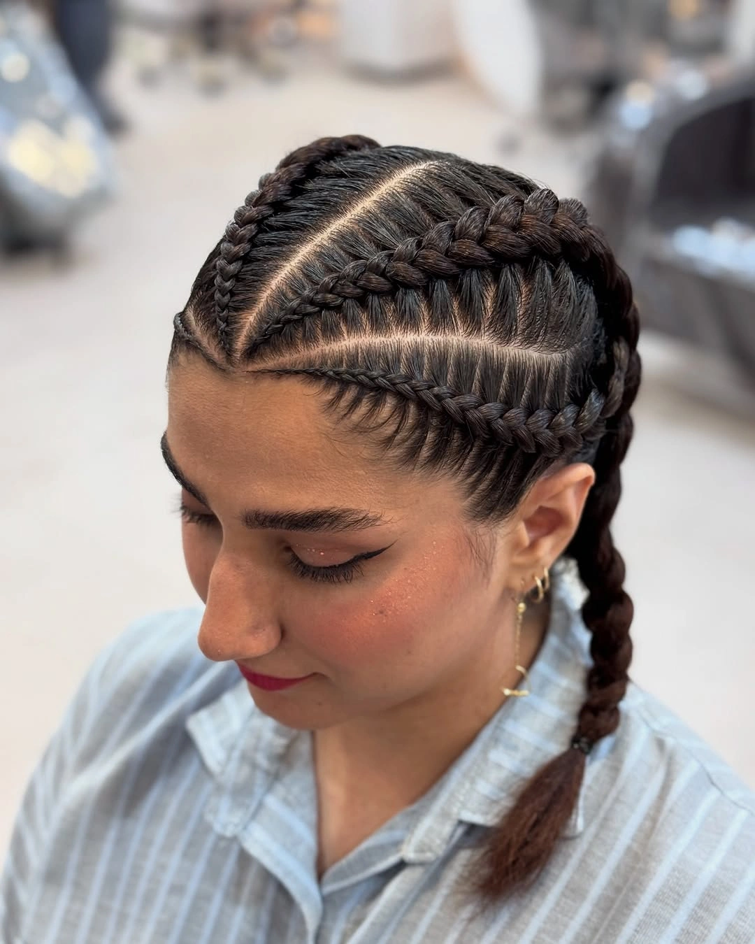 feed in braid hairstyles Double Side Feed In Braids with Thick Cornrows