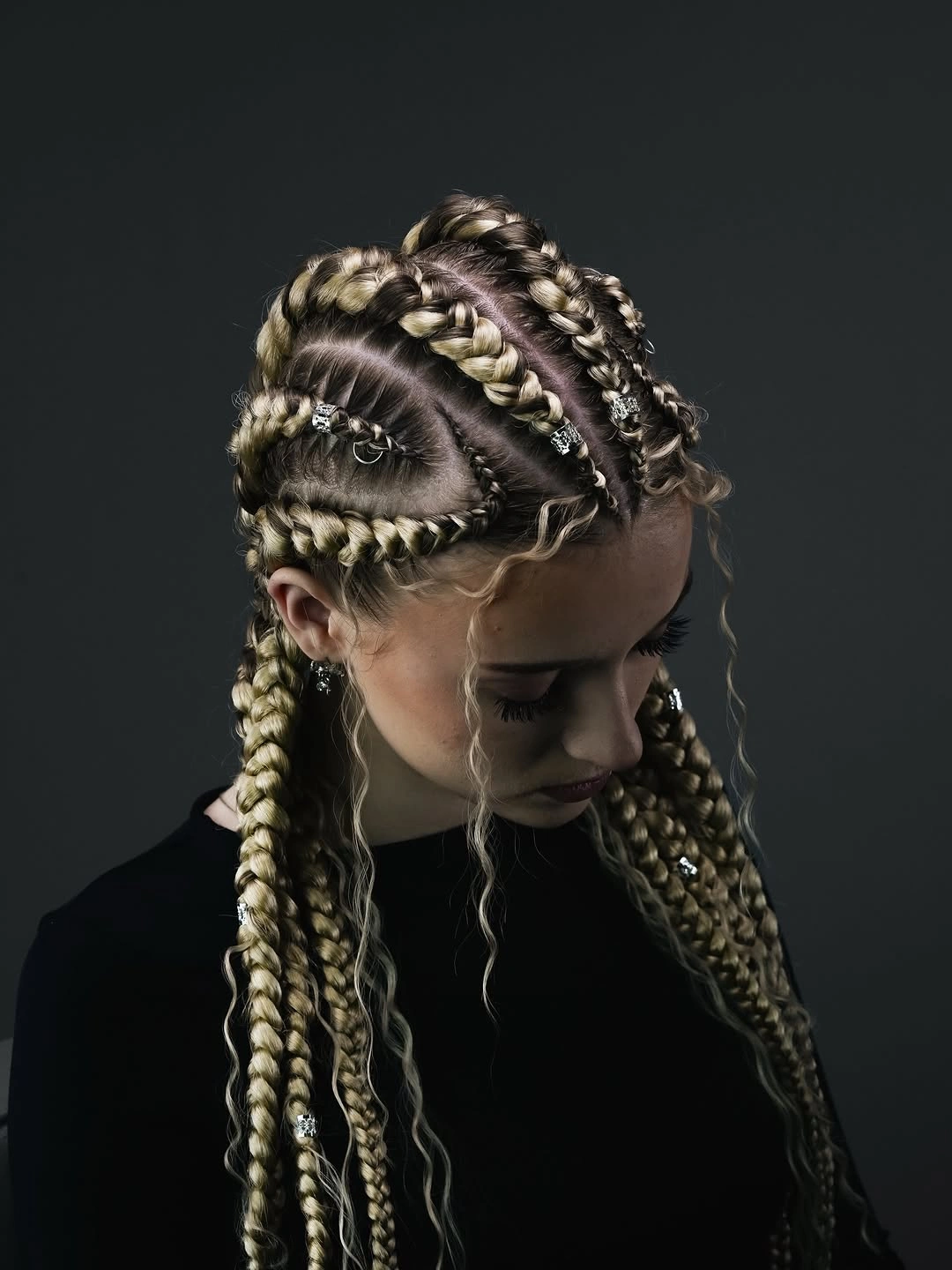 feed in braid hairstyles Blonde Feed In Braids with Statement Accessories