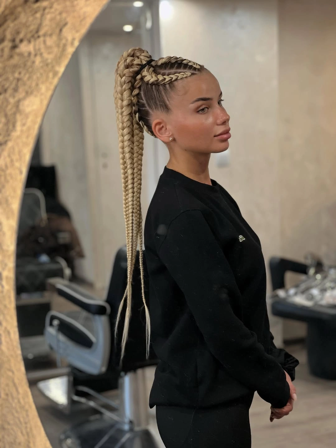 feed in braid hairstyles High Ponytail Feed In Braids with Blonde Extensions