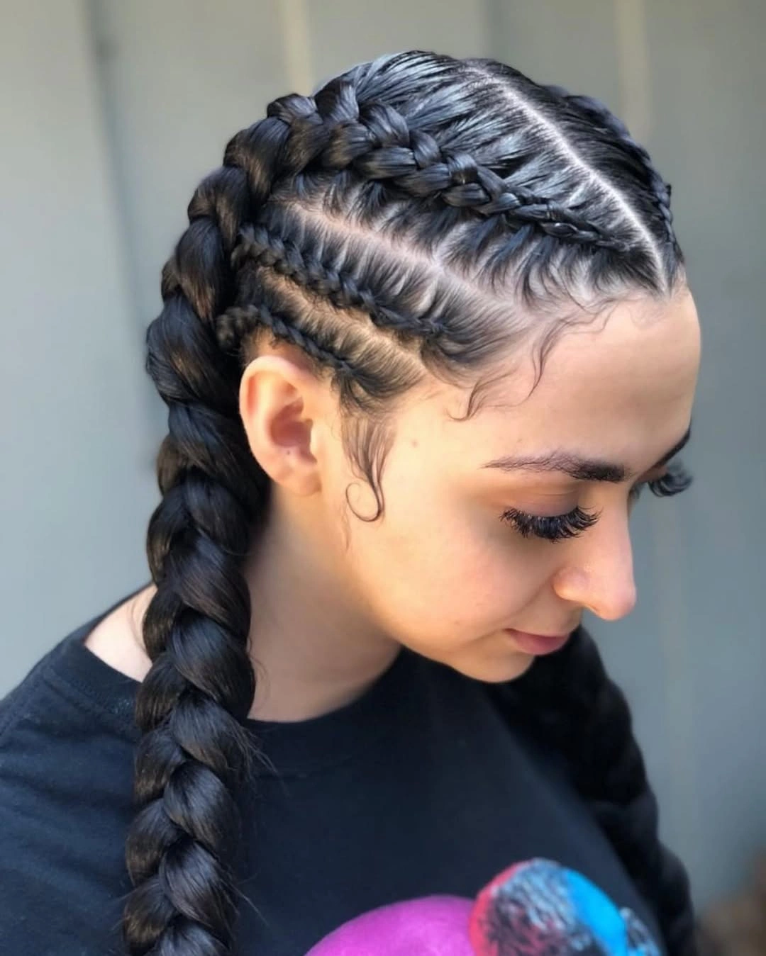 feed in braid hairstyles Classic Side Feed In Braids with Two Thick Plaits