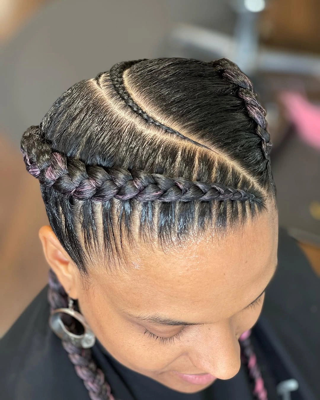 feed in braid hairstyles Side Feed In Braids with a Bold Geometric Pattern