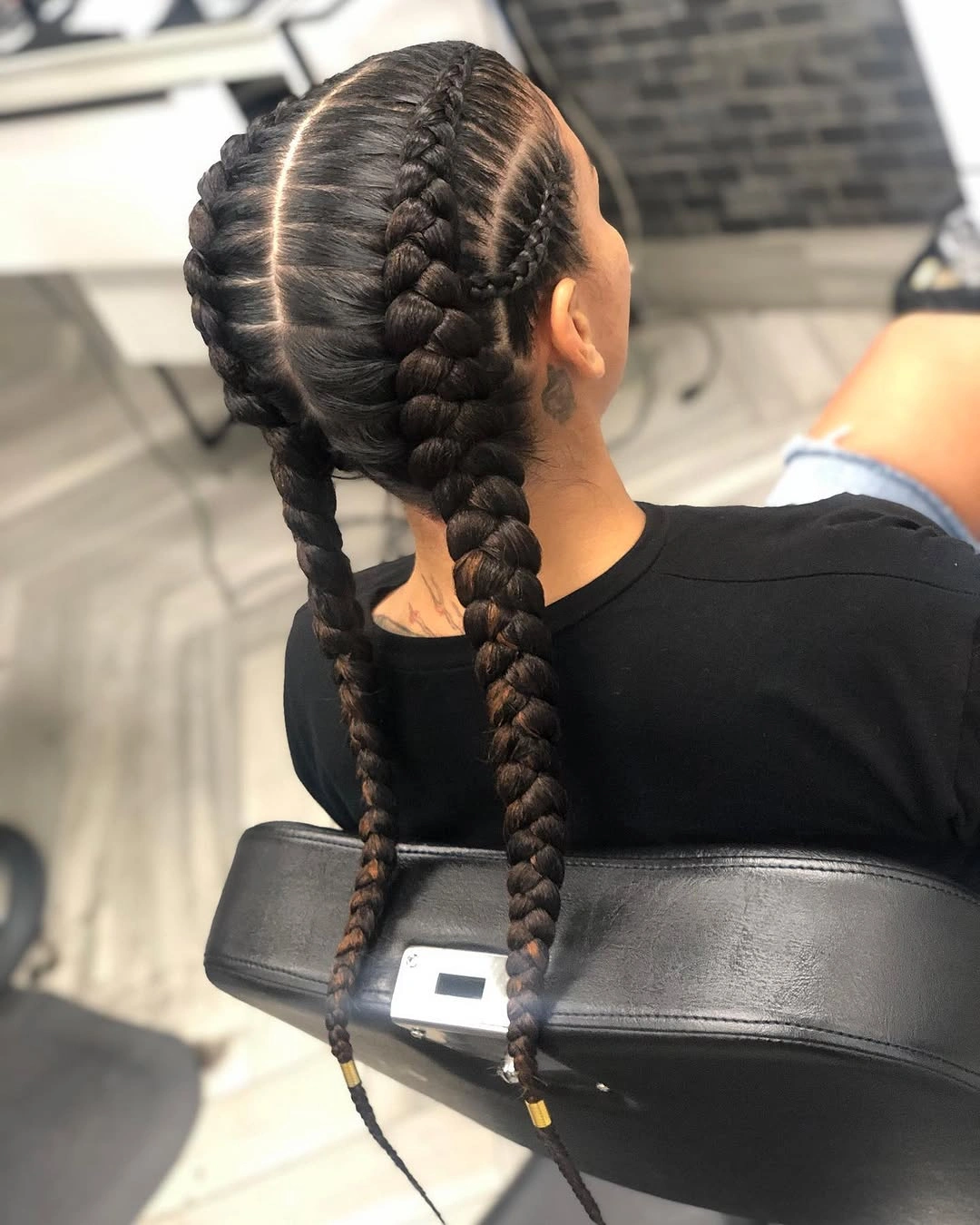 feed in braid hairstyles Classic Long Feed In Braids with Clean Center Parting