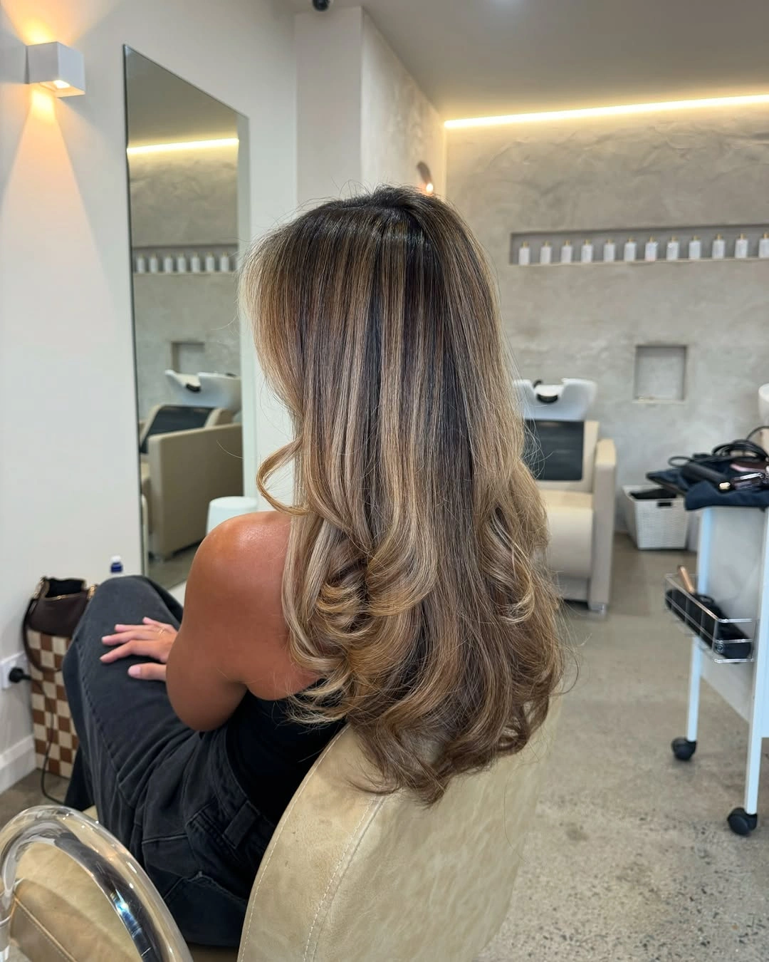 full head babylights blonde on brown hair Glossy Brunette Layers With Delicate Blonde Ribbons
