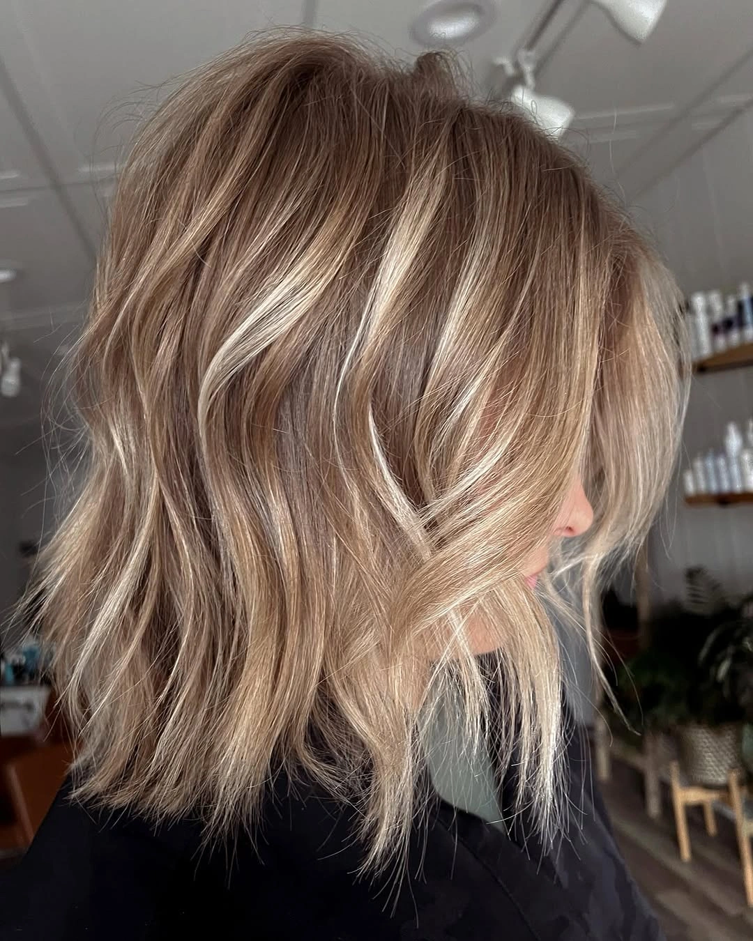 full head babylights blonde on brown hair Textured Shoulder-Length Babylights With Airy Layers