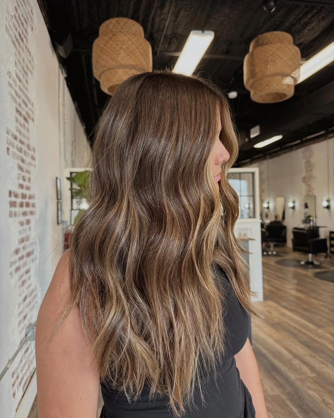full head babylights blonde on brown hair Natural Brunette Waves With Whisper-Light Blonde Dimension