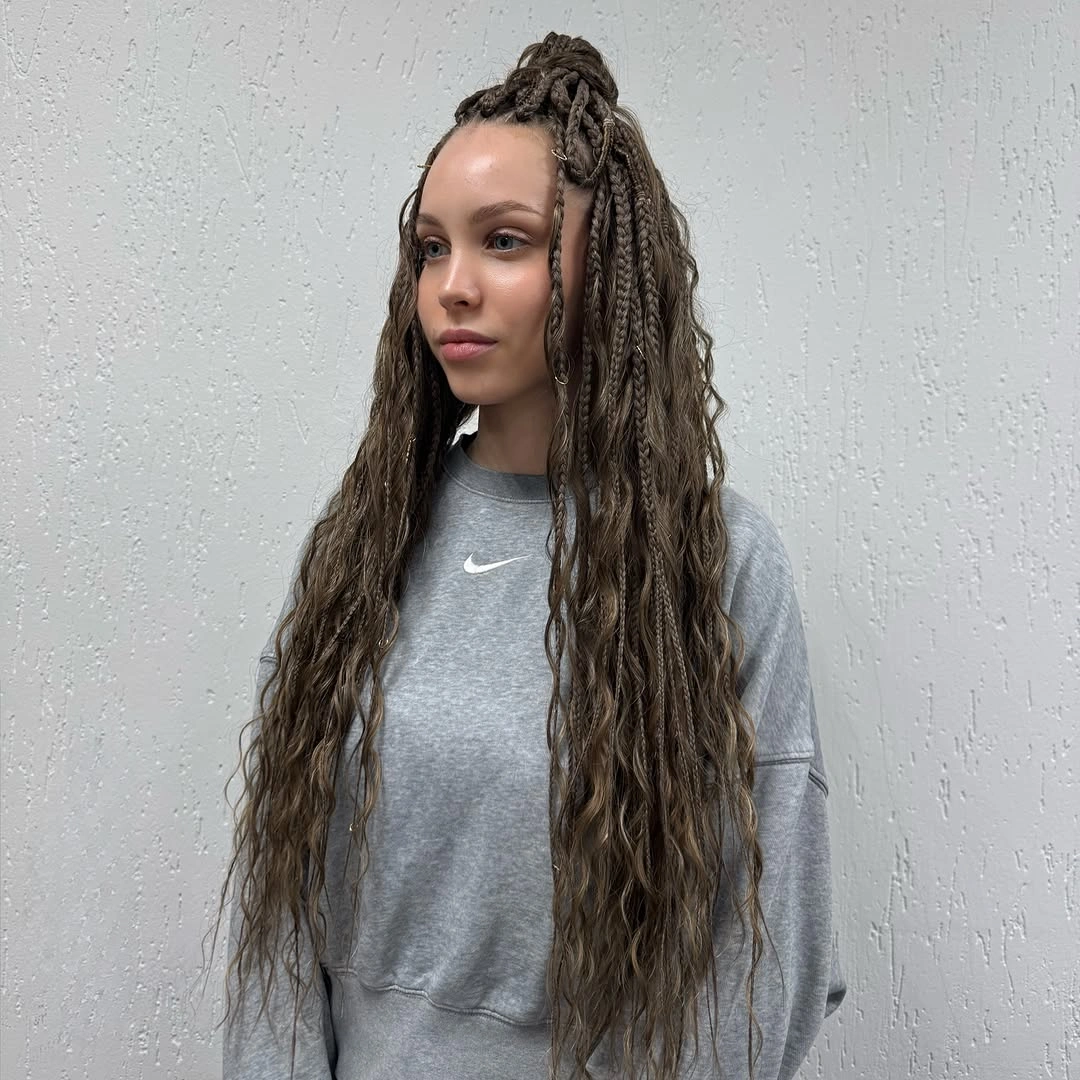 goddess braid Ash Brown Half Up Goddess Braids With Natural Texture