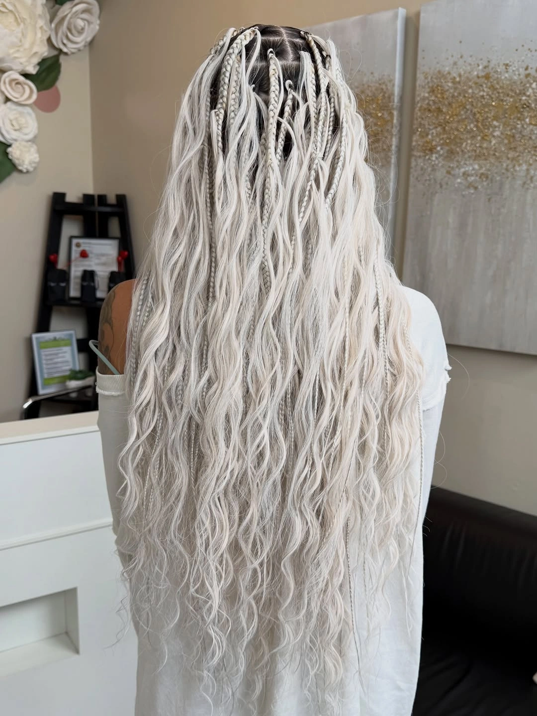 goddess braid Ice Blonde Boho Goddess Braids With Long Waves