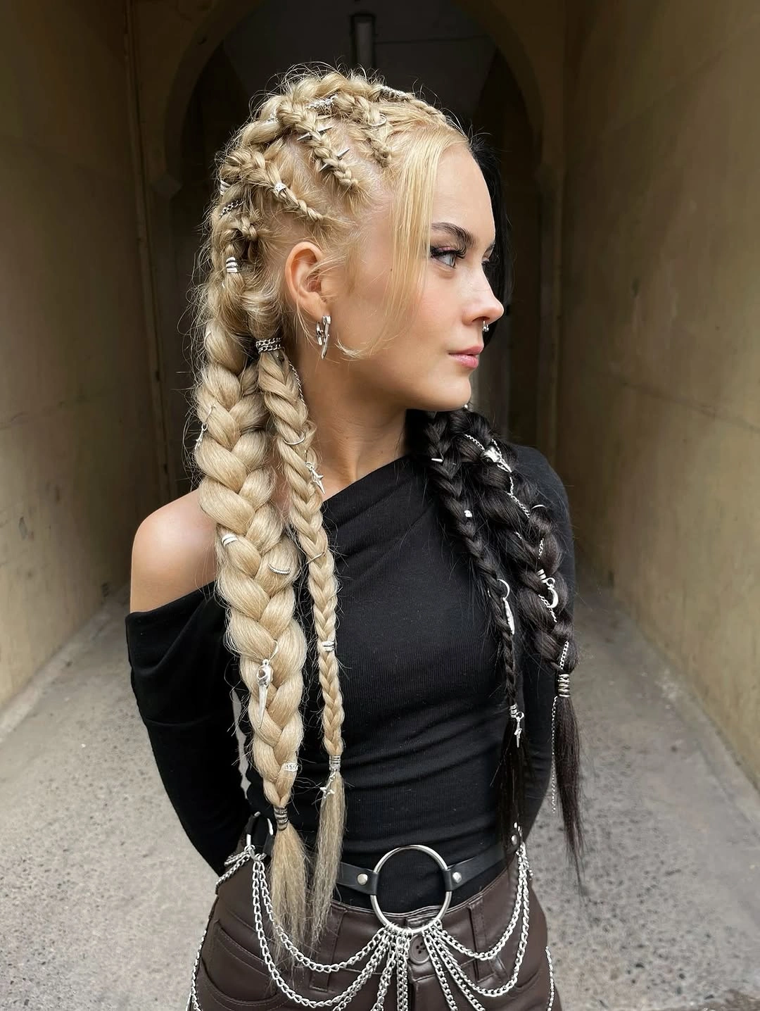 goddess braid High Contrast Blonde and Black Goddess Braids