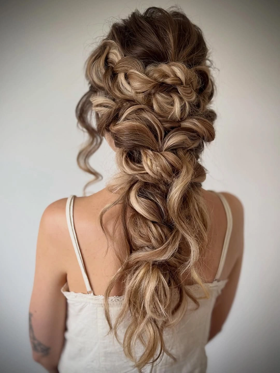 goddess braid Romantic Honey Brown Goddess Braid Updo