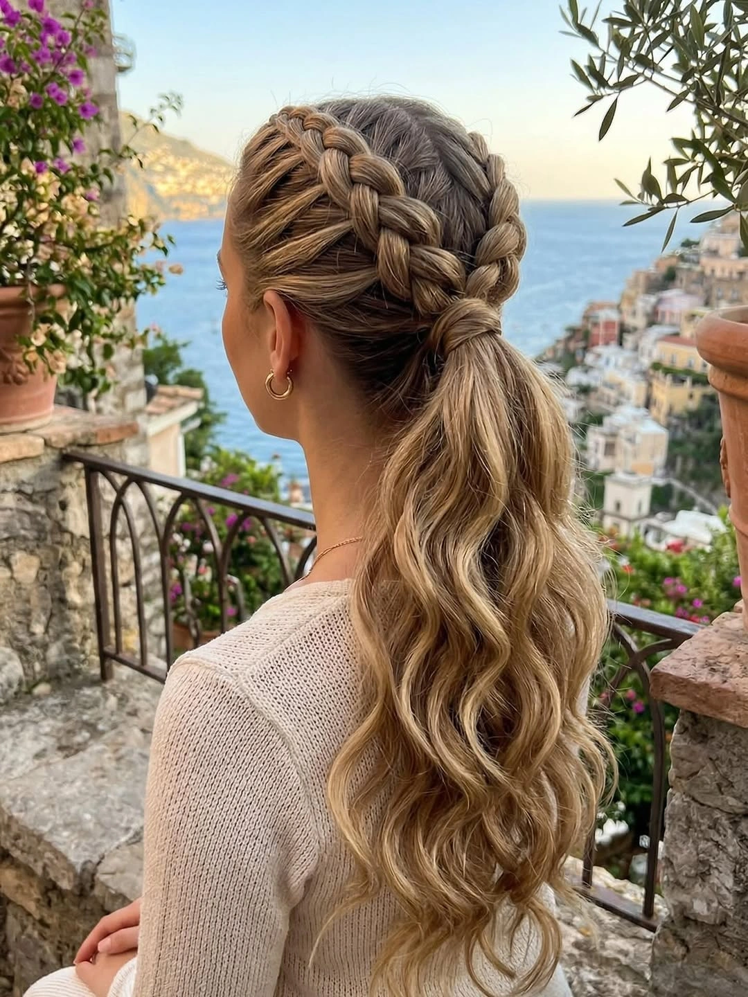 goddess braid Vacation Goddess Braids With a Soft Wavy Ponytail
