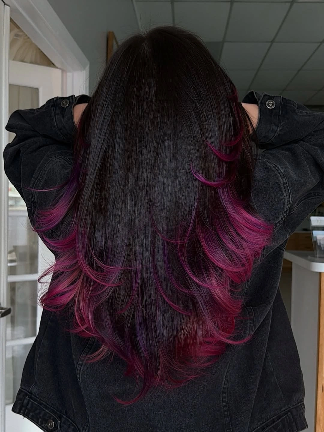 Hair Lowlights Color Ideas and Inspiration Dark Espresso Hair With Vibrant Berry Lowlights