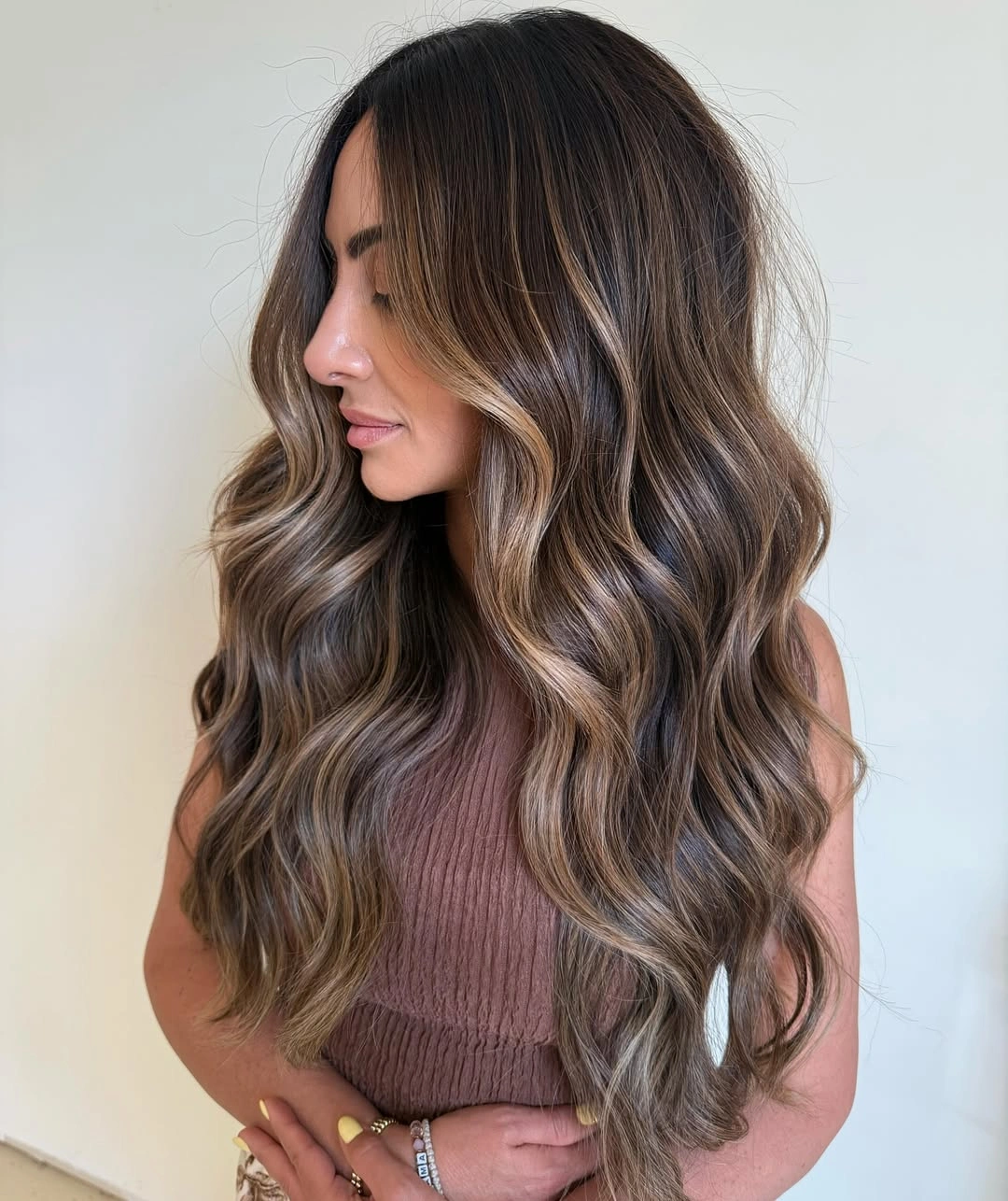 Hair Lowlights Color Ideas and Inspiration Cool Mocha Brunette With Ash Beige Lowlights