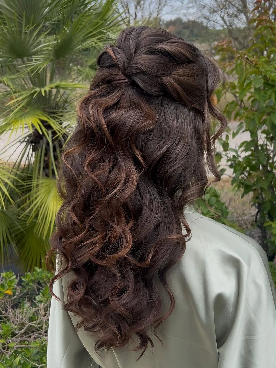 heatless curls hairstyle Rich Brunette Waves with a Romantic Twisted Crown