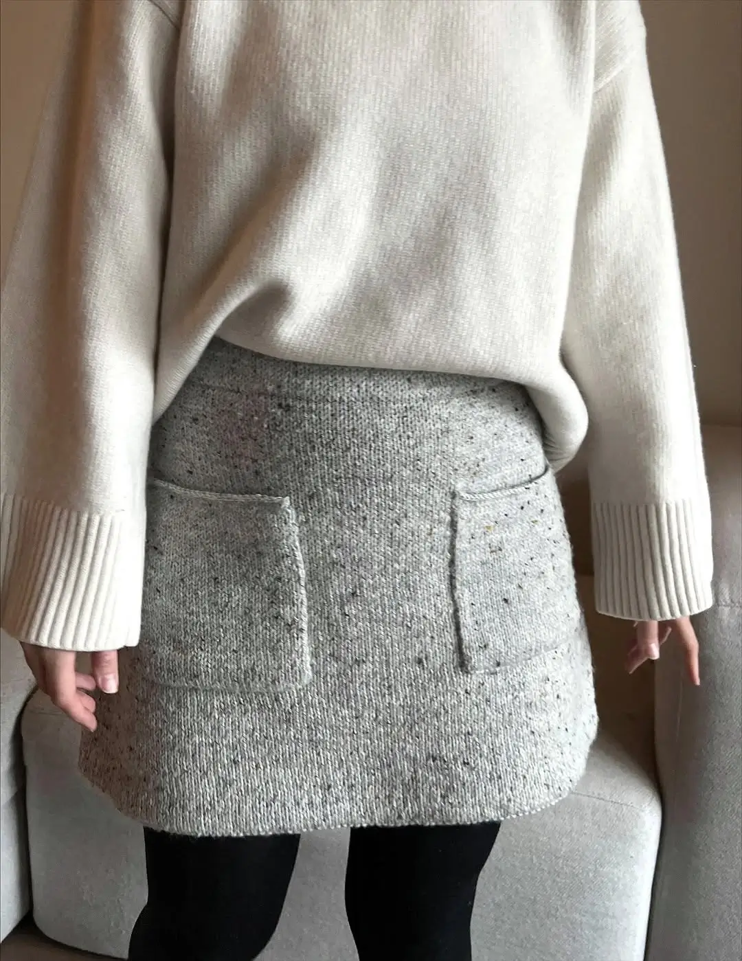 knit skirt outfits fall 2026 Minimal Grey Knit Mini with Cozy Layering