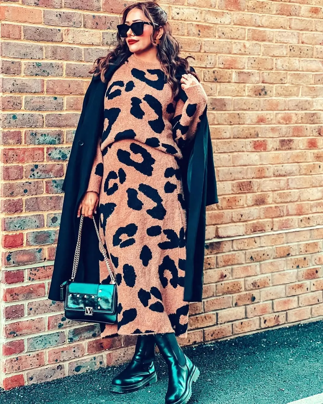 knit skirt outfits fall 2026 Bold Leopard Knit Set with a Statement Maxi Skirt