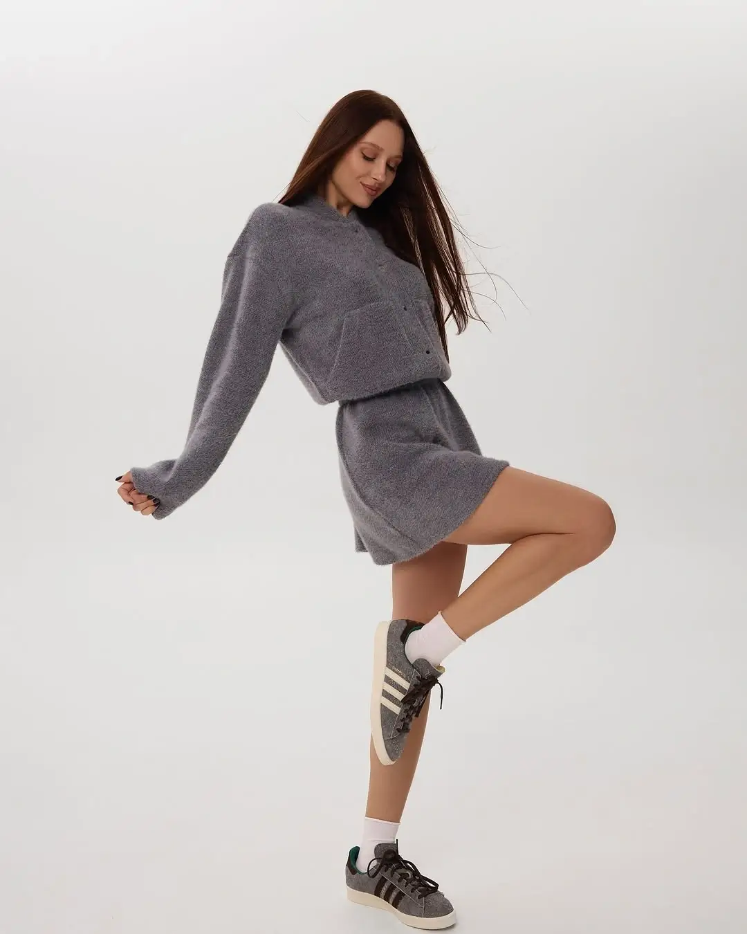 knit skirt outfits fall 2026 Soft Grey Knit Set for Relaxed Casual Days