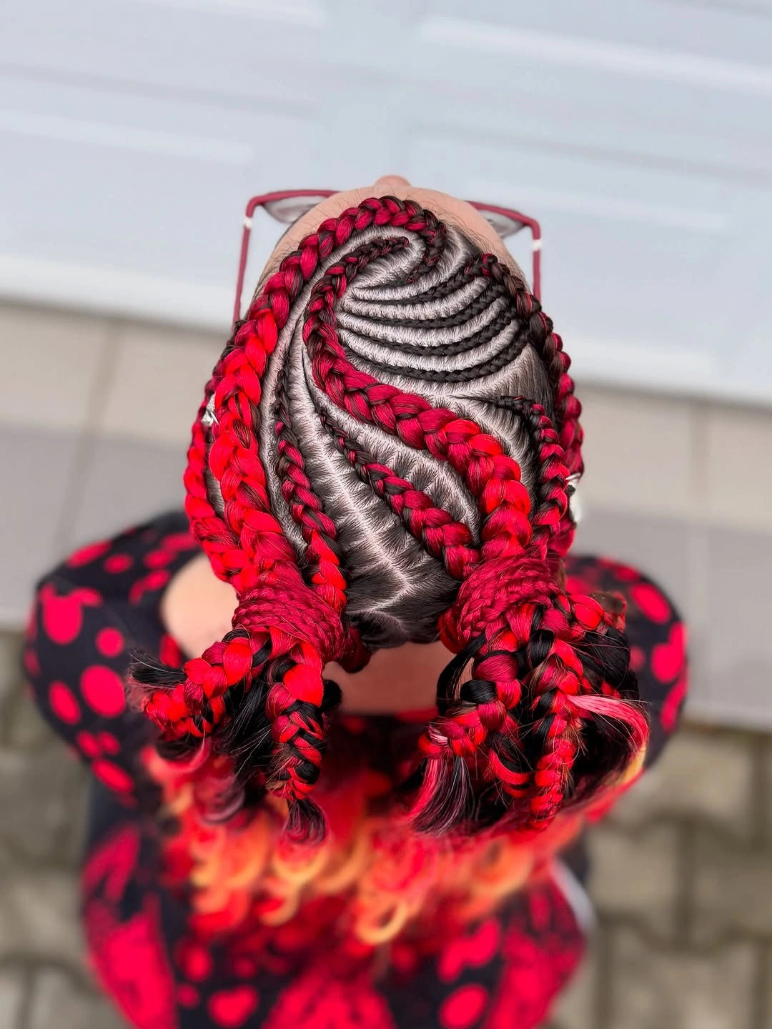 lemonade braid hairstyle Bold Crimson Lemonade Braids With Artistic Stitch Designs