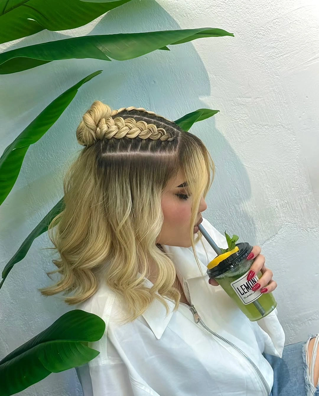 lemonade braid hairstyle Half-Up Blonde Lemonade Braids With Soft Vintage Waves