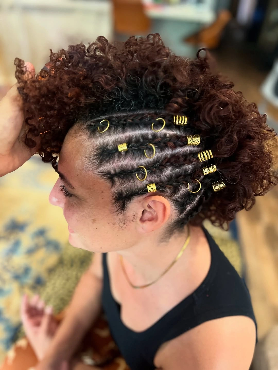 lemonade braid hairstyle Short Natural Lemonade Braids With Gold Bead Details