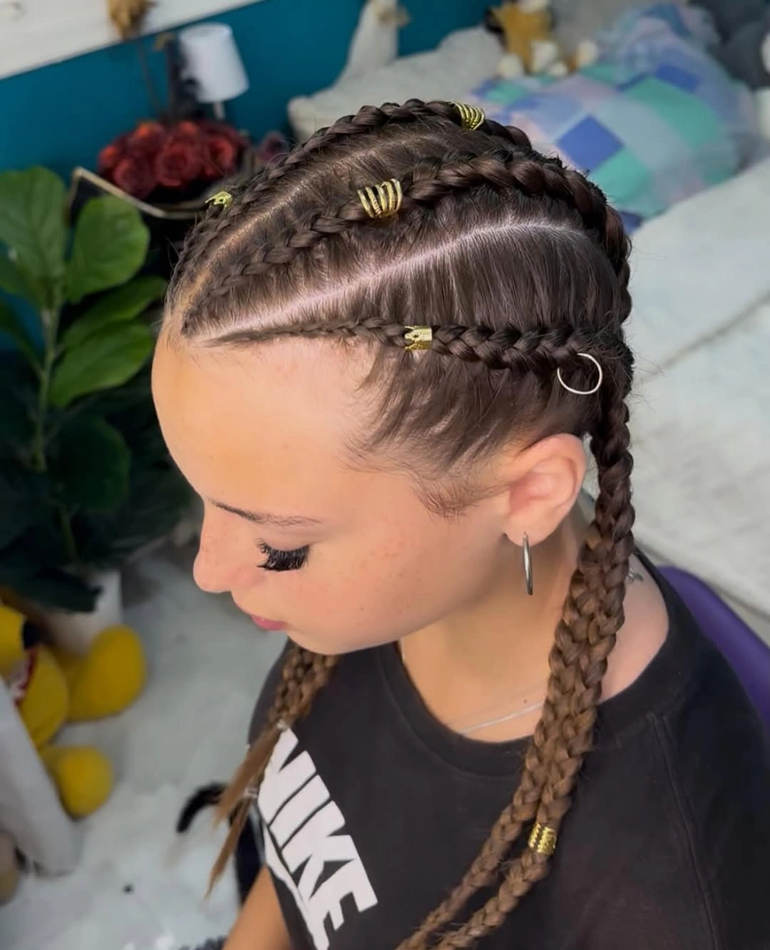 lemonade braid hairstyle Simple Lemonade Braids With Gold Beads and Everyday Charm