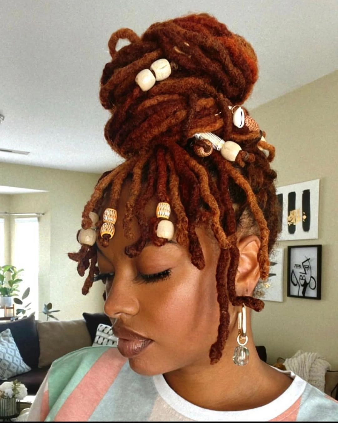 locs hairstyles for black women Statement Ginger Loc Updo With Decorative Beads