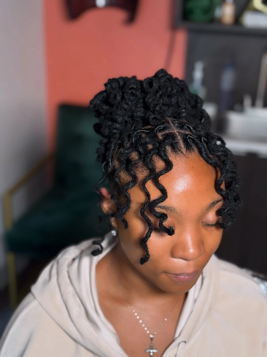 locs hairstyles for black women Soft Curly Loc Updo With Face Framing Tendrils