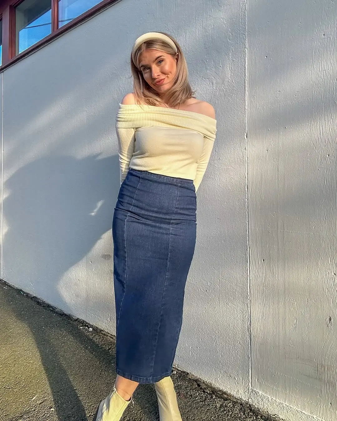 midi skirt fall outfit 2026 Classic Denim with Soft Neutral Layers