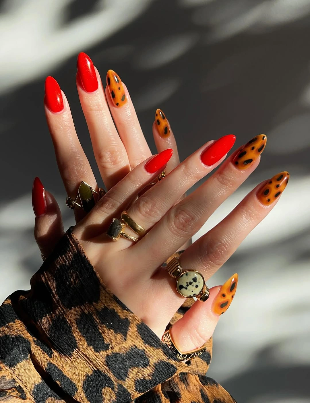 September Nail Art Ideas 2026 Bold Scarlet and Leopard Nails That Command Attention