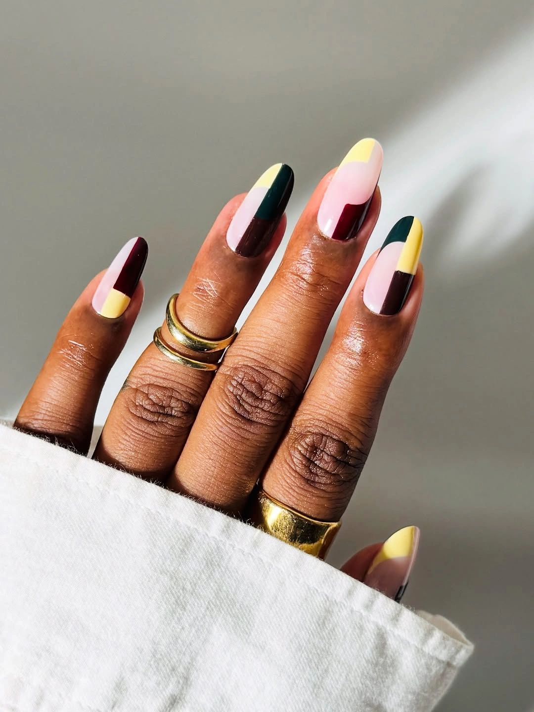 September Nail Art Ideas 2026 Color Block Nails in Rich September Tones