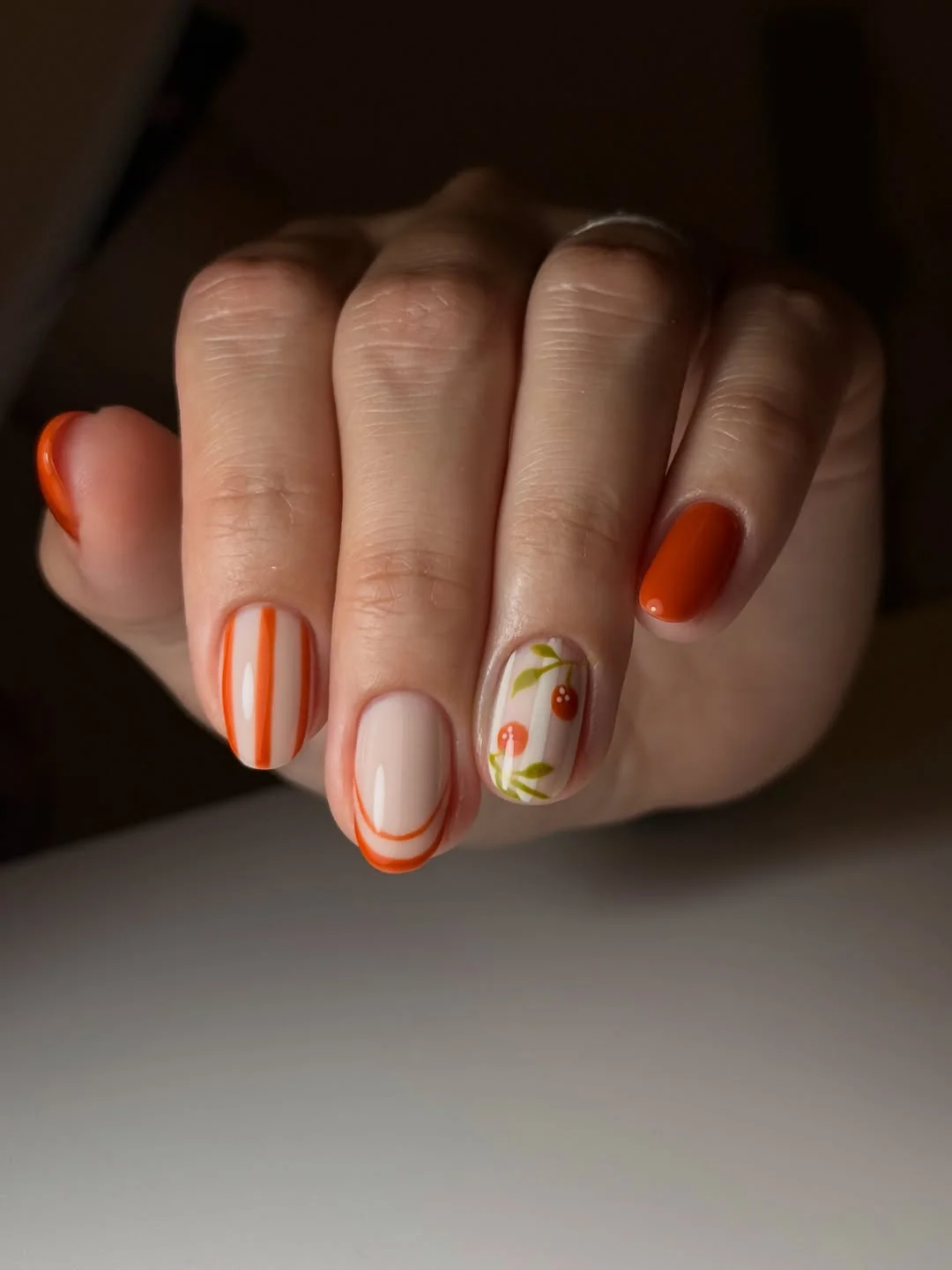 September Nail Art Ideas 2026 Minimal Orange Botanical Nails for Early Fall