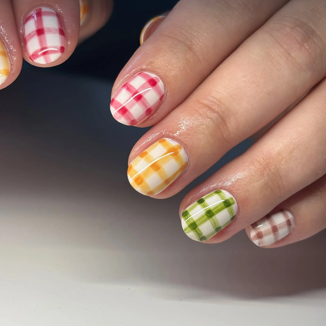 September nail designs 2026 Colorful Plaid Nails That Celebrate Early September