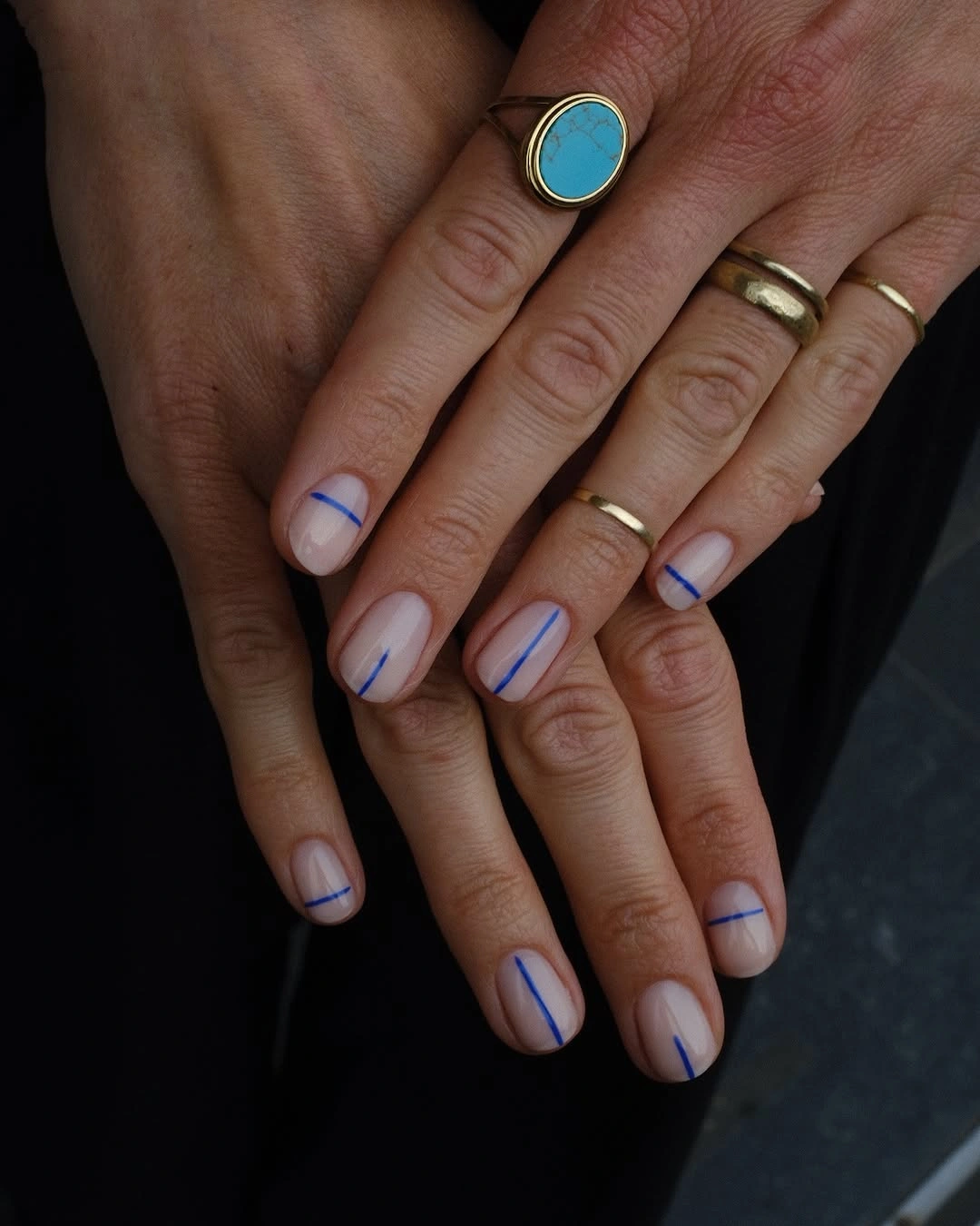 September nail designs 2026 Modern Blue Line Nails with Effortless Simplicity