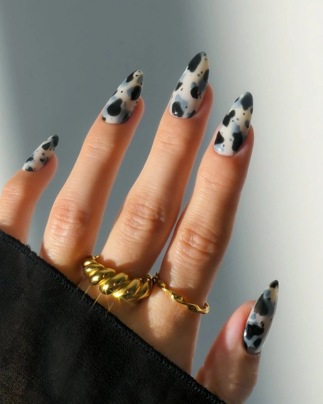 September nail designs 2026 Monochrome Cow Print with Editorial Style