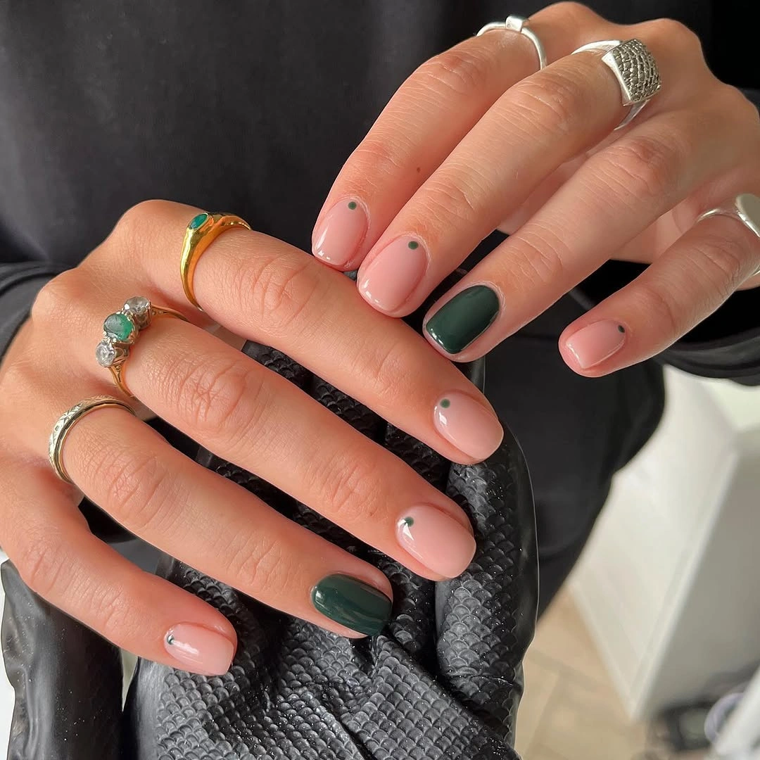 September nails color 2026 Minimal Forest Green Accent Nails With Modern Elegance