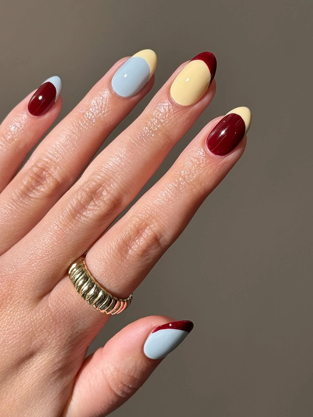 September nails color 2026 Retro Color Block Tips With a Fresh September Twist