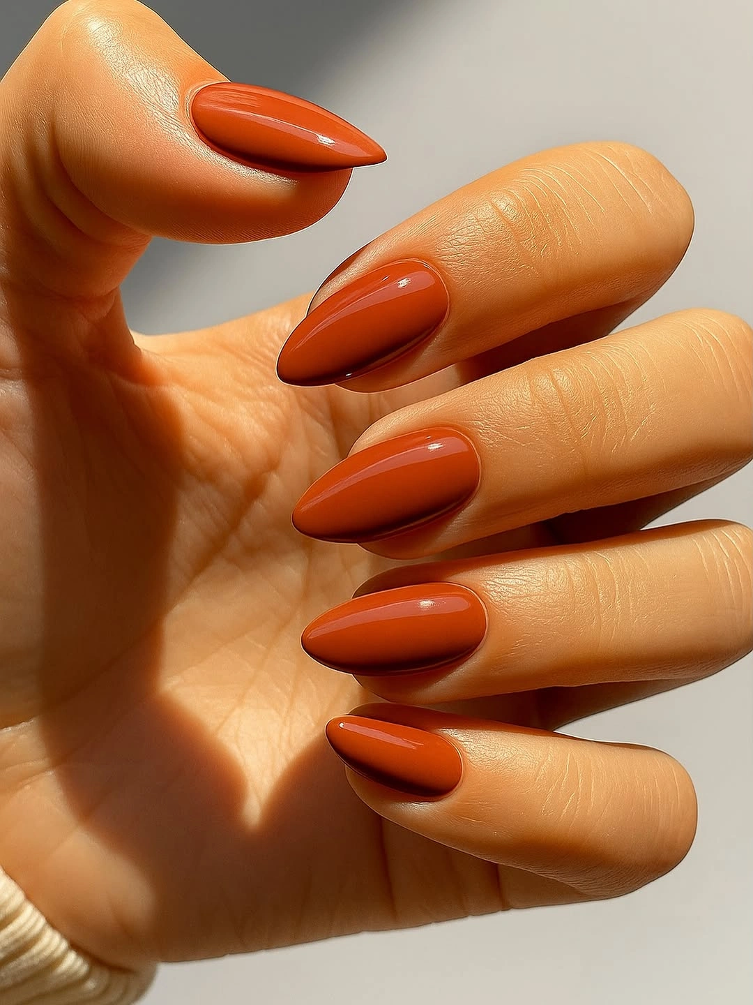 September nails color 2026 Warm Cinnamon Almond Nails for the First Cozy Days of September