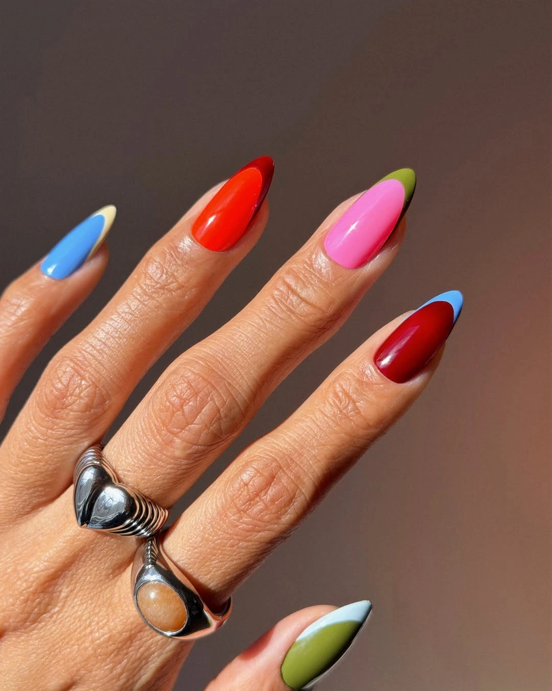 September nails color 2026 Playful Color Block Nails That Stretch Summer Into Fall