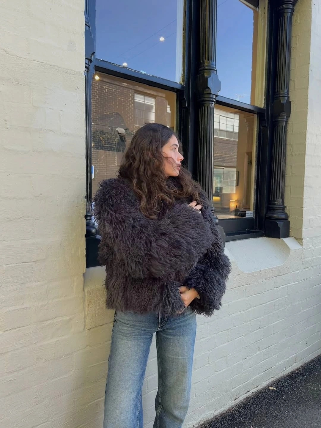 shaggy jacket Relaxed Charcoal Texture for Everyday City Dressing