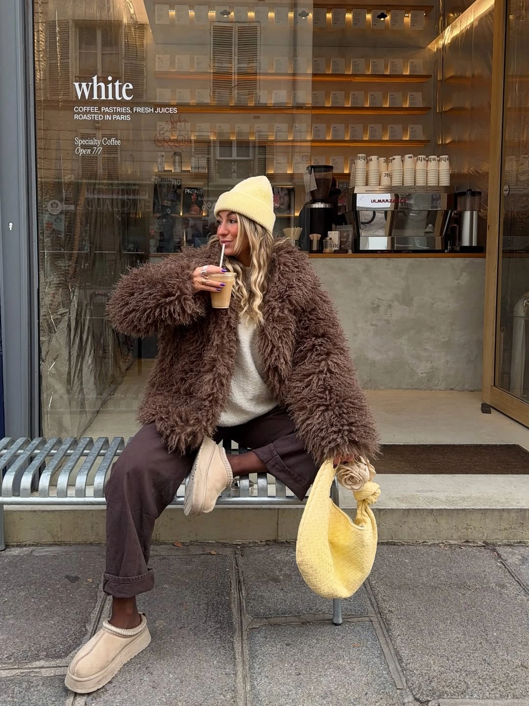 shaggy jacket Cozy Coffee Run Style With Oversized Faux Fur