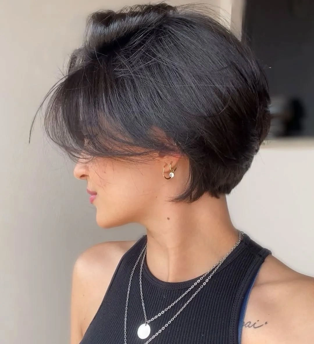 short bobbed hairstyle Airy Pixie Bob With Curtain Fringe